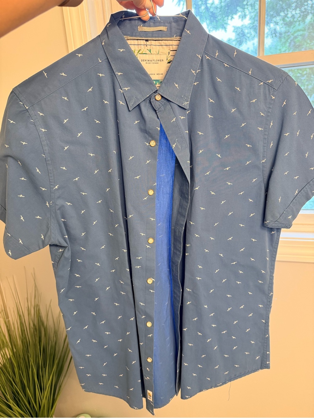 Denim & Flower Short-Sleeve Blue Printed Men's Shirt (med)
